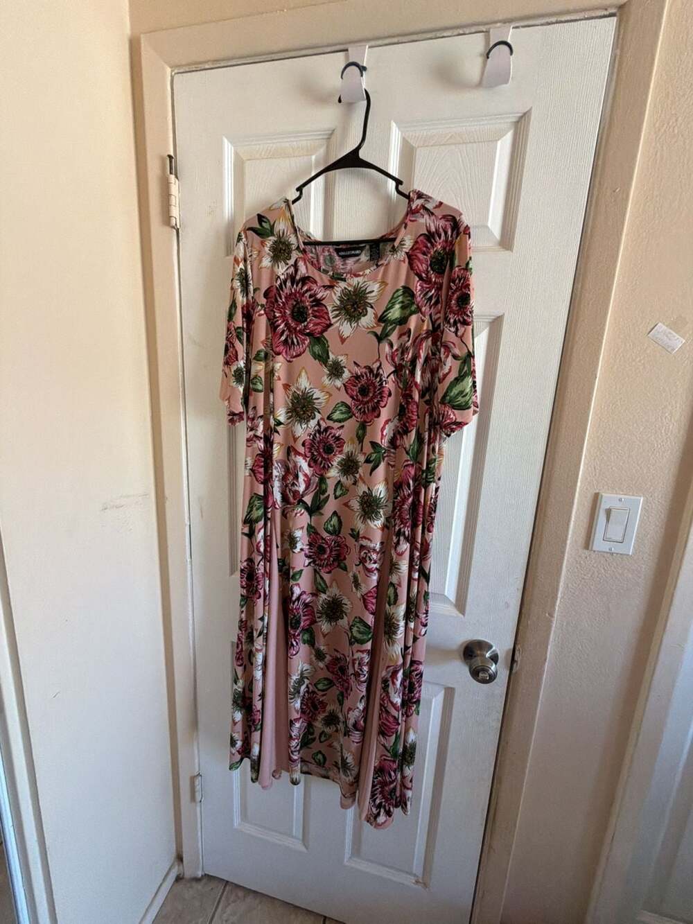 Nina Leonard Pink Floral Elbow Sleeve Godet Midi Dress HOM1396-M